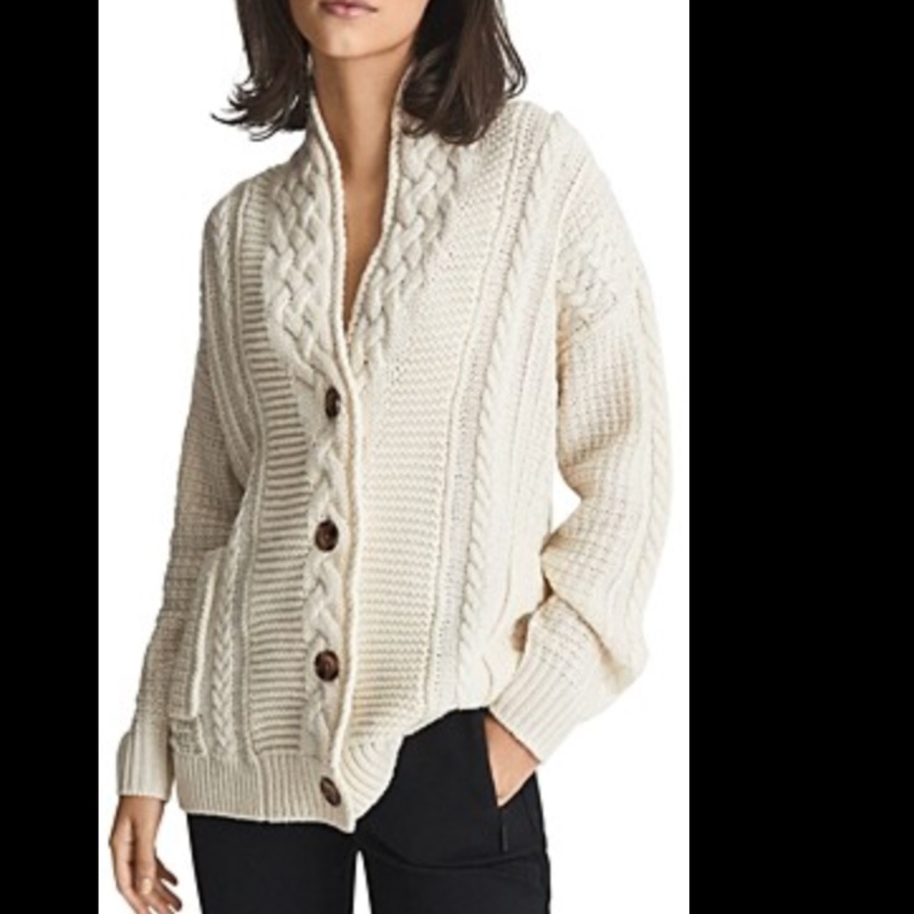 Reiss Vintage Cable Knit Cardigan - Cream XS